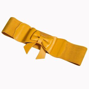 New Medium Retro Modcloth Elastic Bow Belt Mustard Yellow 26-33" Waist